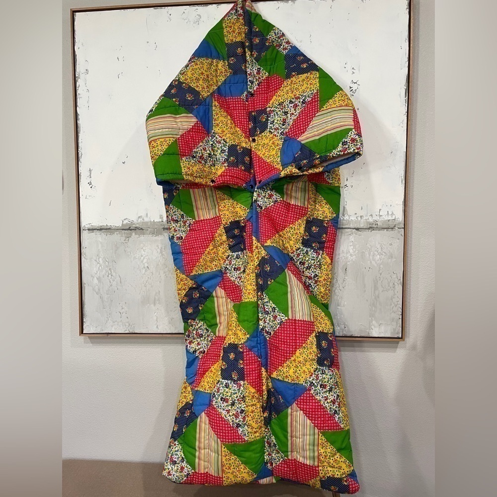 Vintage Handmade Patchwork Quilt Hooded Zip Robe … - image 1